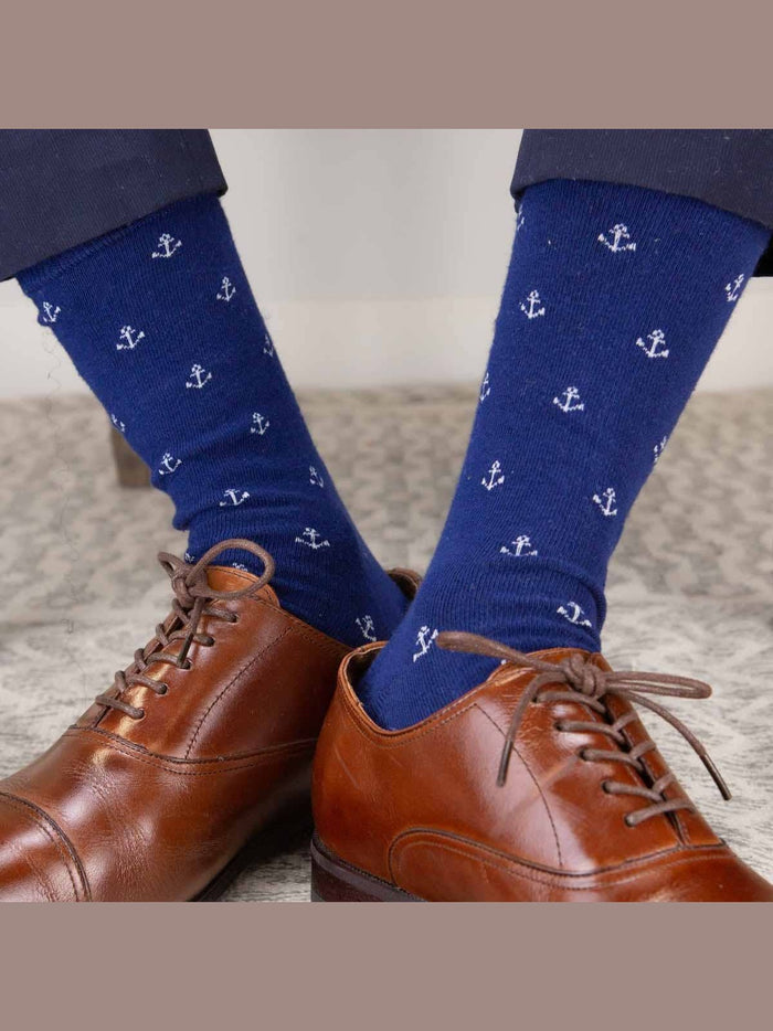 Men's Anchor Socks   Navy/White   One Size