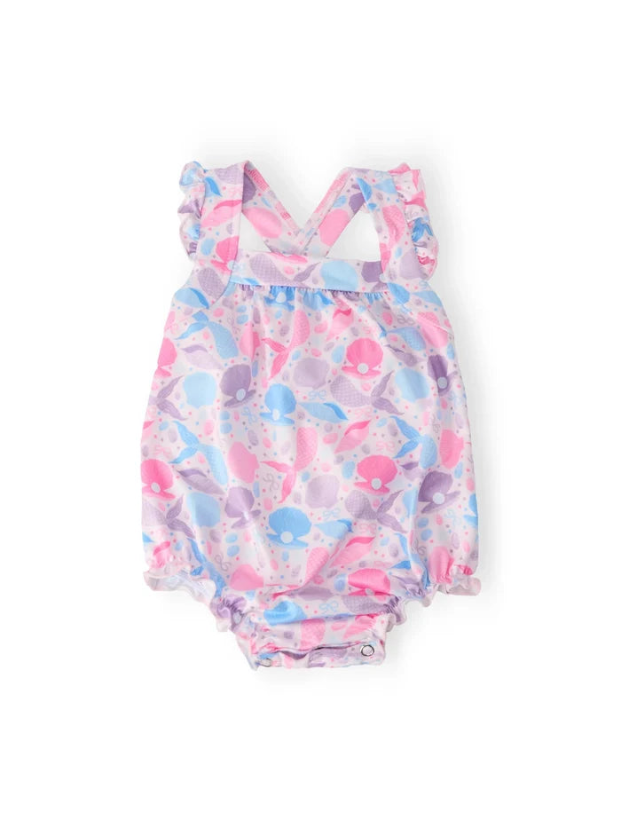Mermaid Tails Ruffle Cross Back Romper