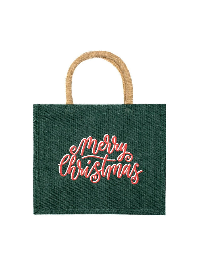 Merry Christmas Gift Tote   Dark Green/Red   12x10x8