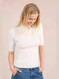 Mockneck Short Sleeve Sweater- Offwhite