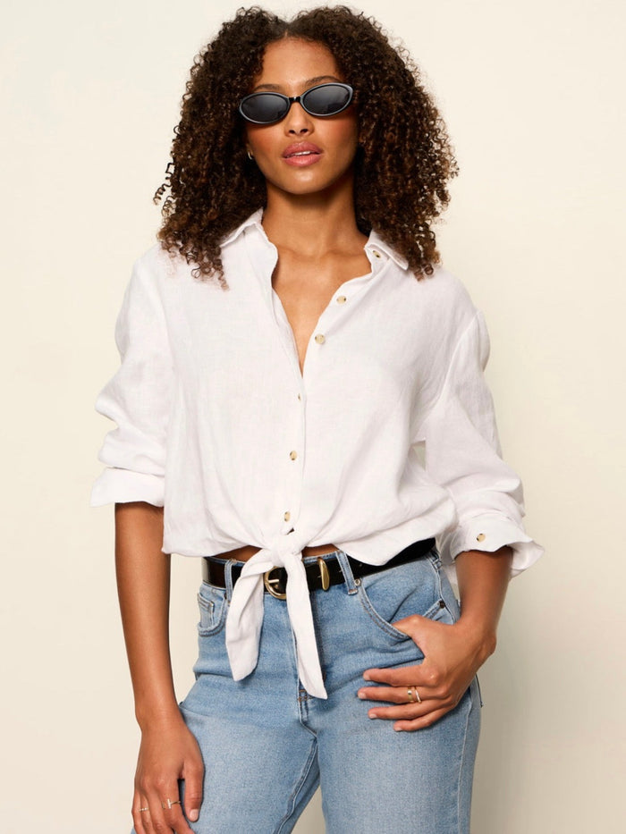 More Love Linen Tie Top White