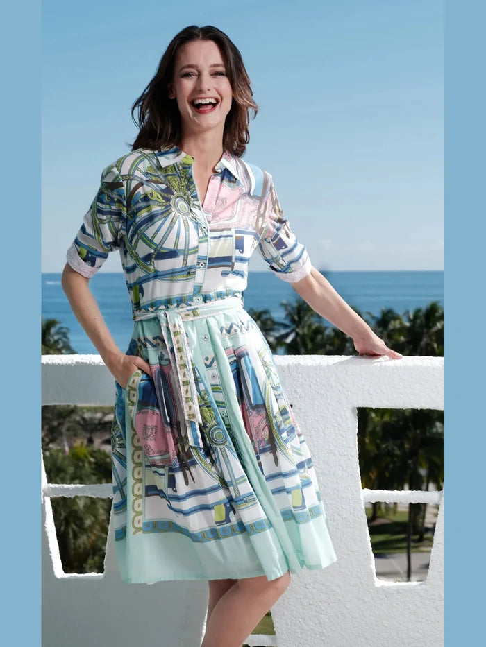 Mrs Maisel Dress - Green Coach Print