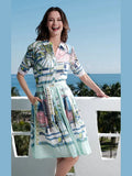 Mrs Maisel Dress - Green Coach Print