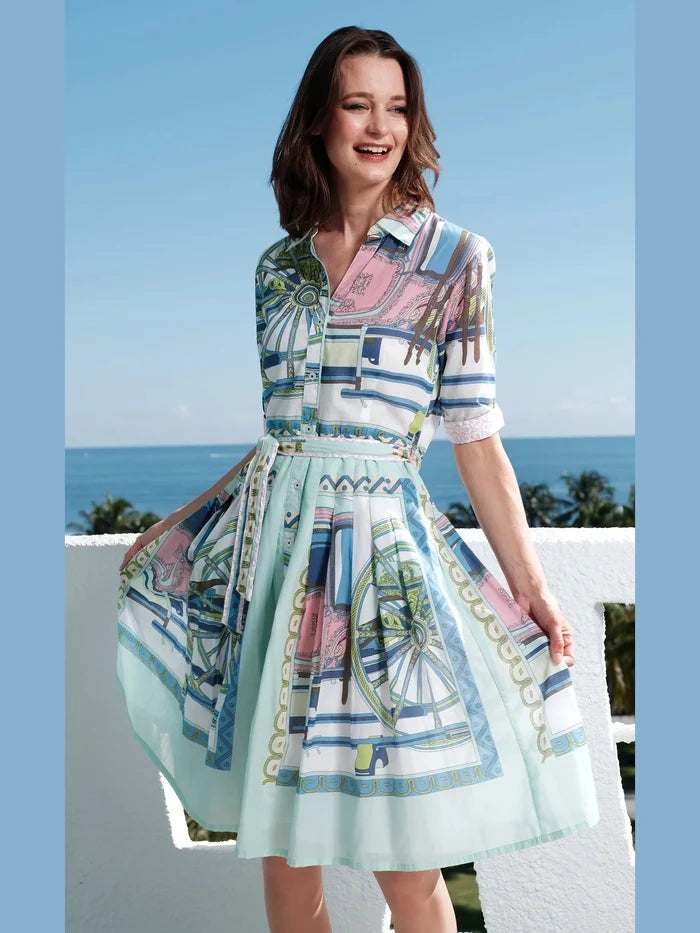 Mrs Maisel Dress - Green Coach Print