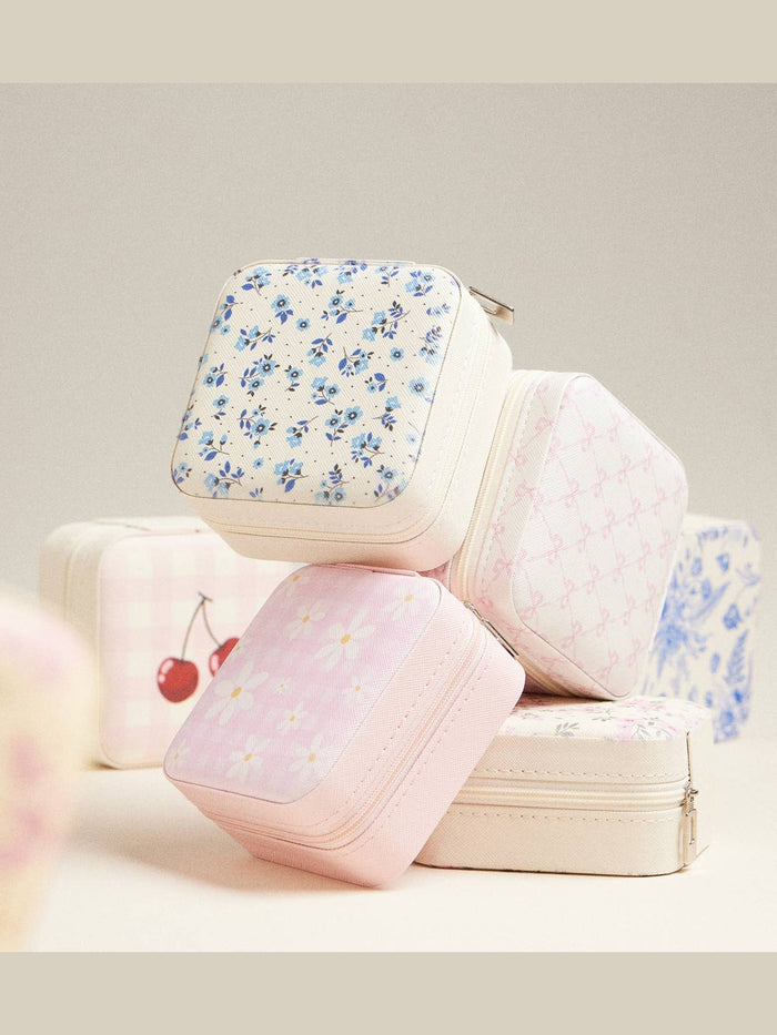 Multi Color Flower Pattern Jewelry Box -Travel Size
