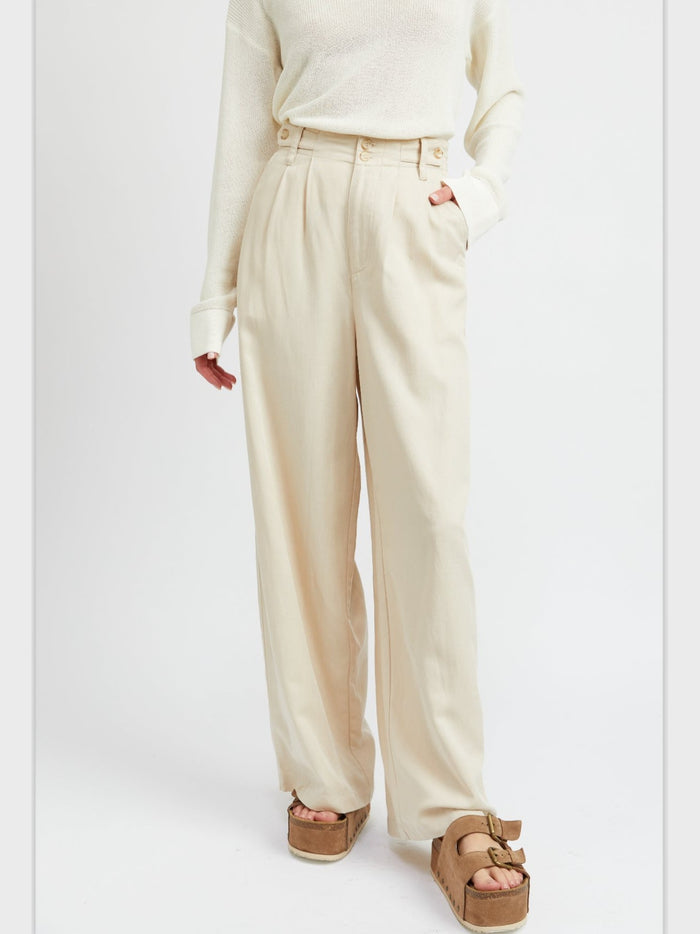 Natural Wide Leg Pintuck Pants