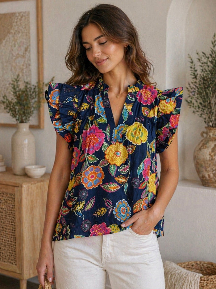 Navy Blooms Top