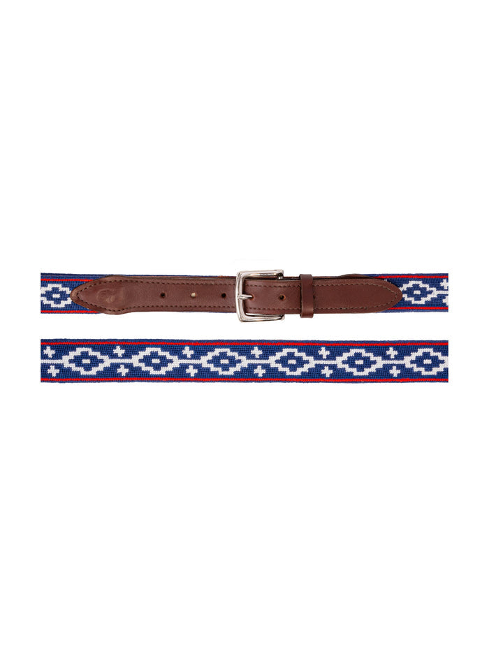 Navy Blue Lattice Needlepoint Belt with Crosses