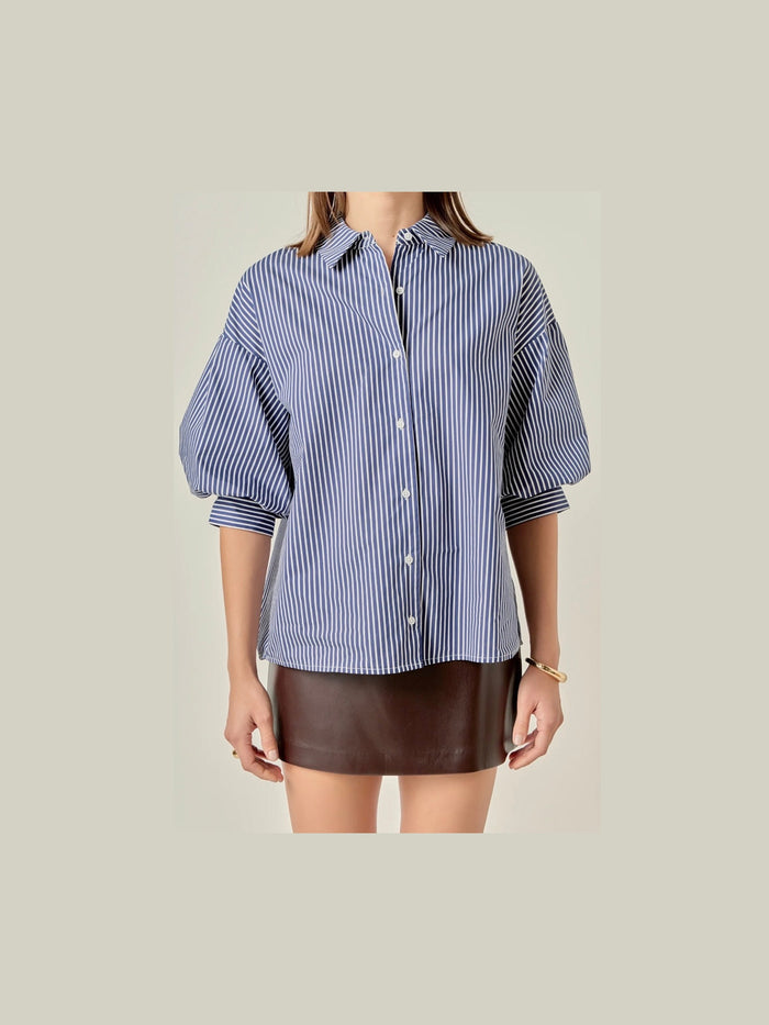 Navy Striped Button Shirt