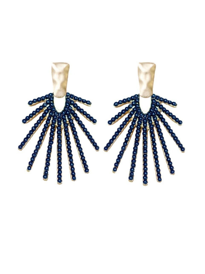 Navy Sunburst Statement Drop Earrings