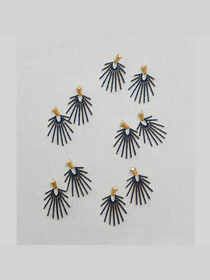 Navy Sunburst Statement Drop Earrings