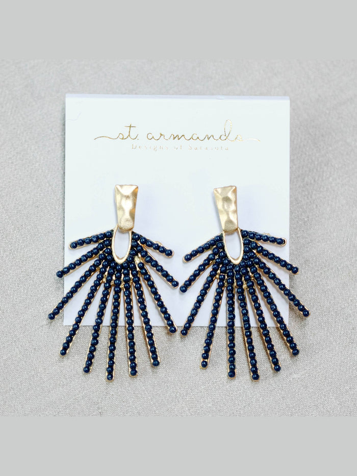 Navy Sunburst Statement Drop Earrings