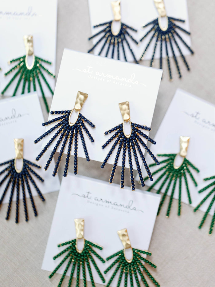 Navy Sunburst Statement Drop Earrings