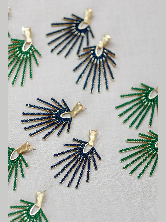 Navy Sunburst Statement Drop Earrings