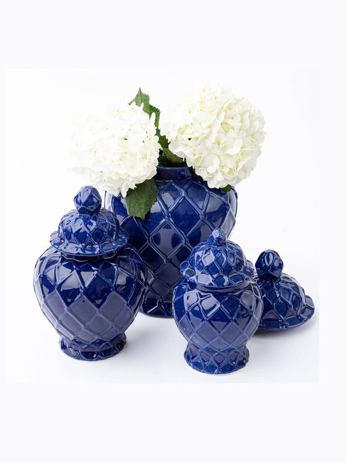 Navy Textured Ginger Jar - Large