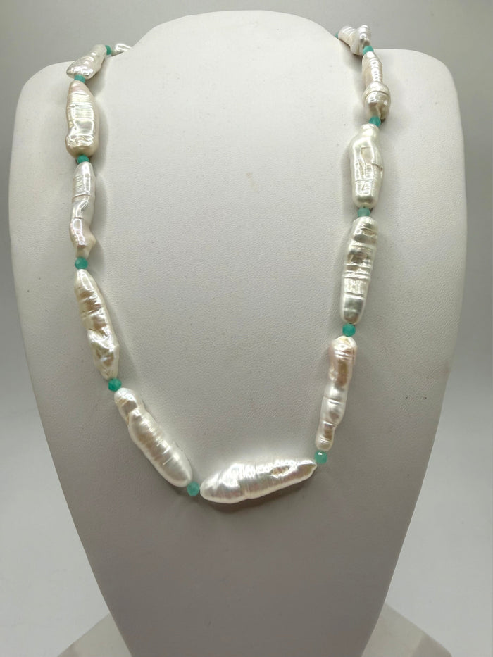 Oblong Natural Pearl Necklace