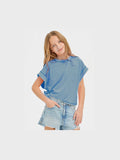 Girls denim blue open back tee with relaxed fit