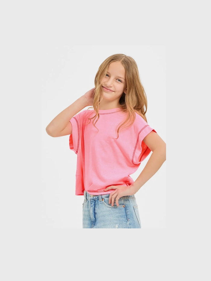 Open Back Tee - Neon Pink