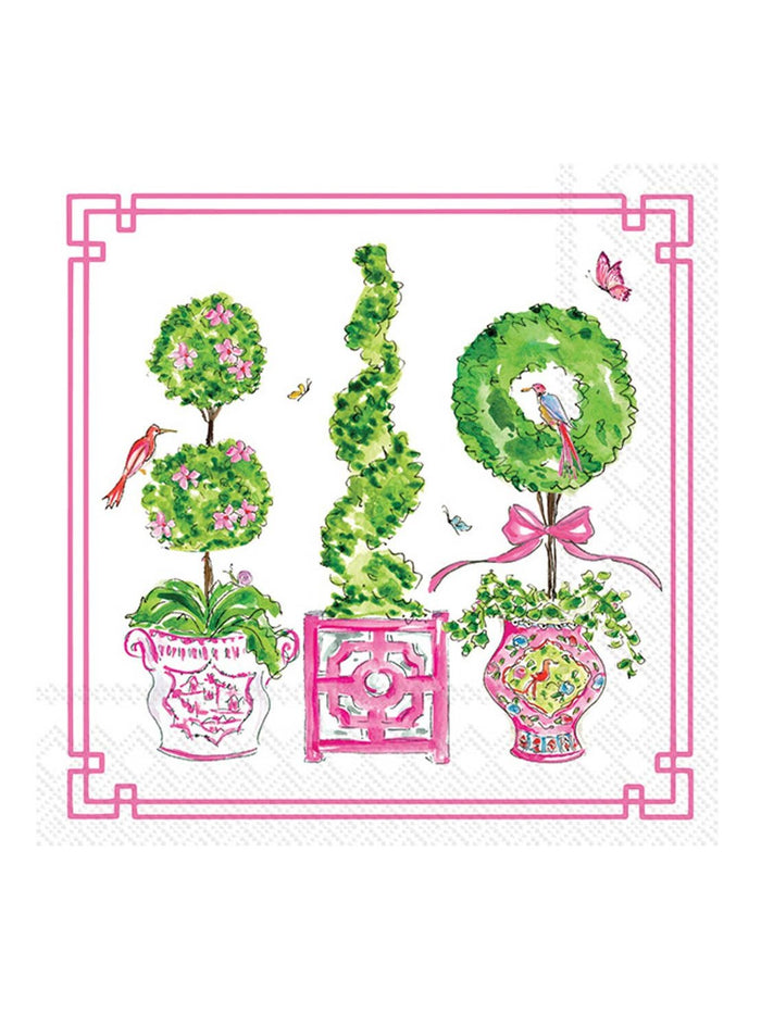 Paper Cocktail Napkin 20 Ct Pink Topiaries Rosanne Beck
