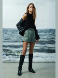 Parker Cargo Shorts in Sage - Faux Leather with Stylish Utility