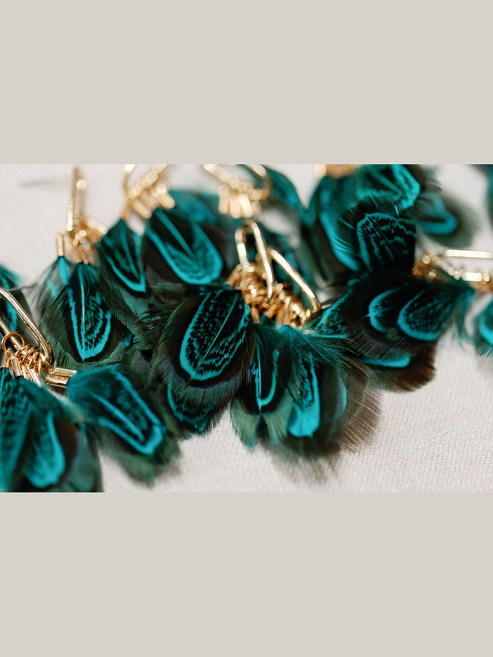 Peacock Feather Fall Statement Tassel Earrings