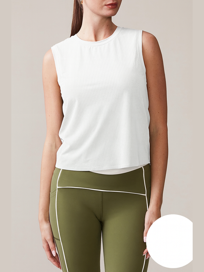 Perforated Racer Tank - White