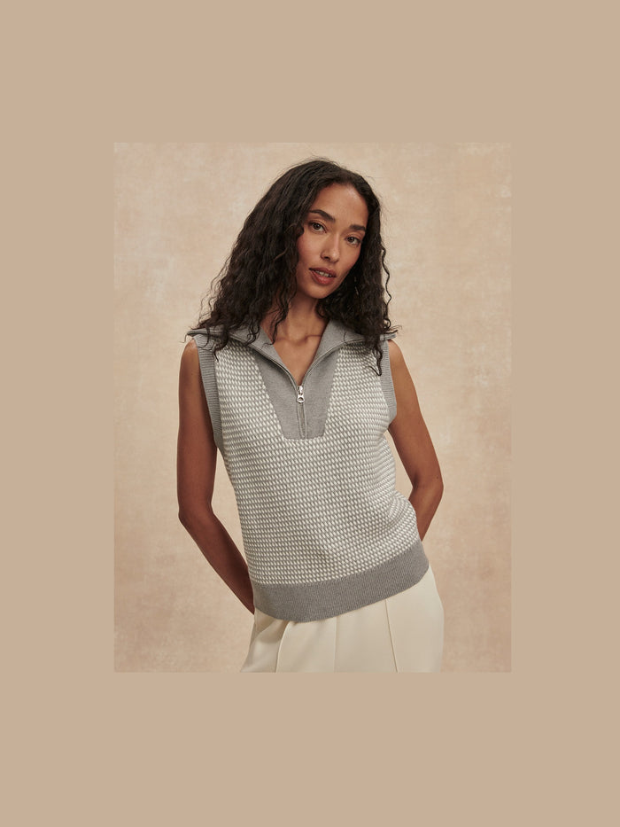 Peterson Half Zip Knit - Grey Melange/White