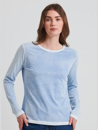 Pima Classic Spray Long Sleeve Crew - Chambray Blue