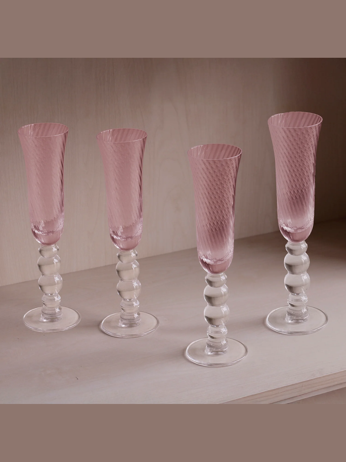 Pink French Swirl Champagne Flutes (S/4)