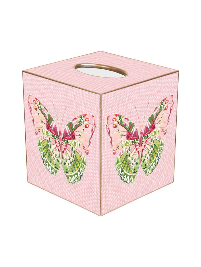 Pink Linen Butterfly Tissue Box