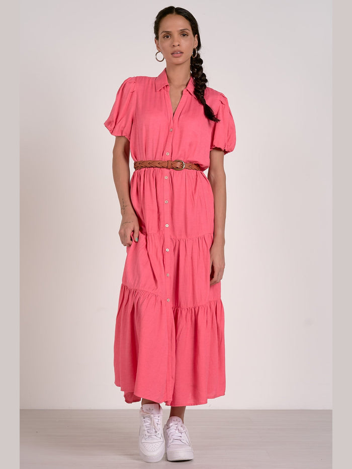 Pink Midi Tiered Dress