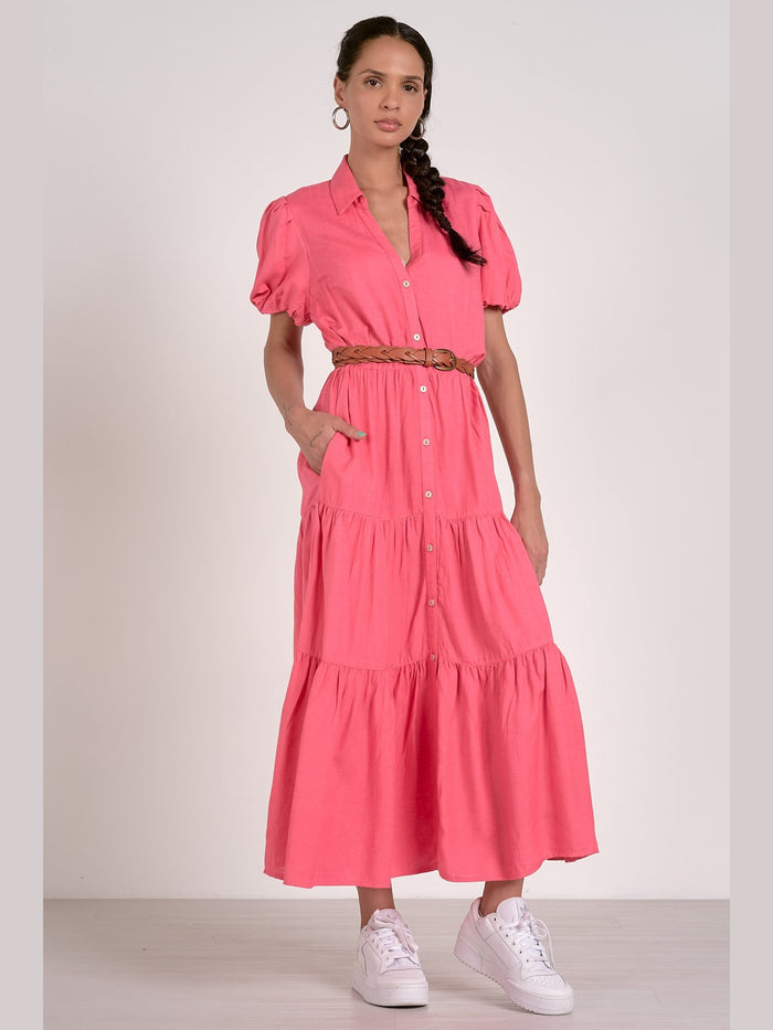 Pink Midi Tiered Dress