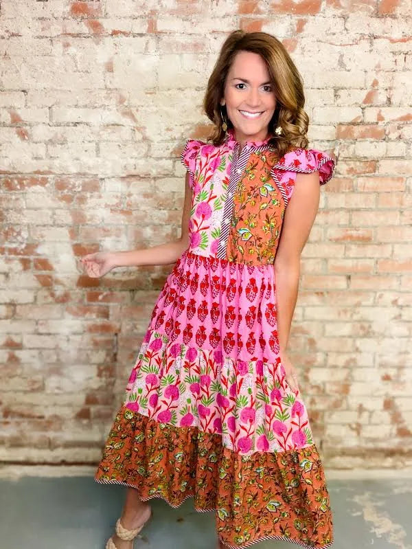 Pink Patchwork Maxi Dress