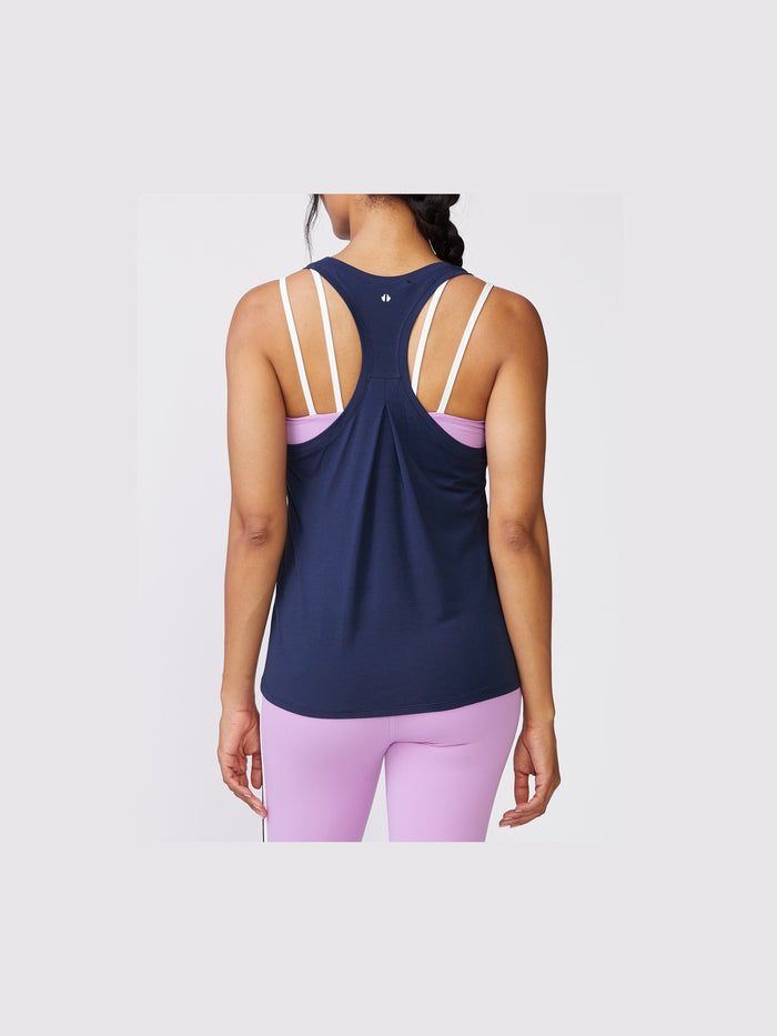 Pleat Back Racer Tank -  Mood Indigo