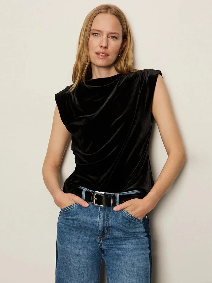 Pleated Sleeveless Top - Black