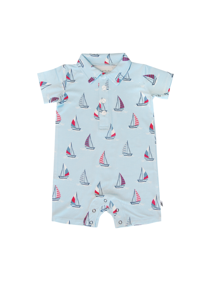 Polo Romper - Sailboats
