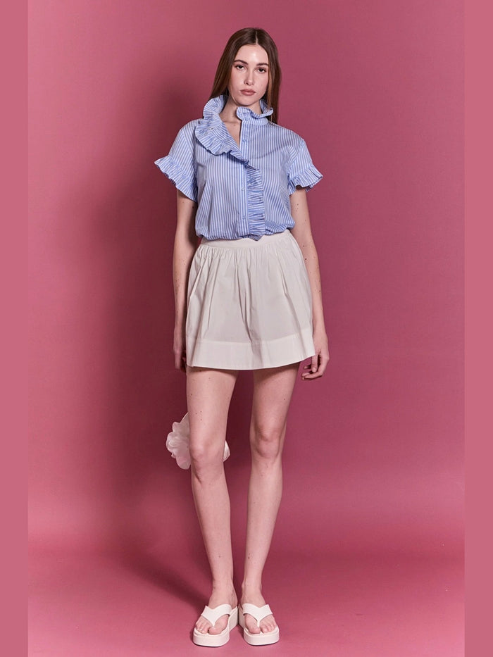 Powder Blue Striped Ruffle Top