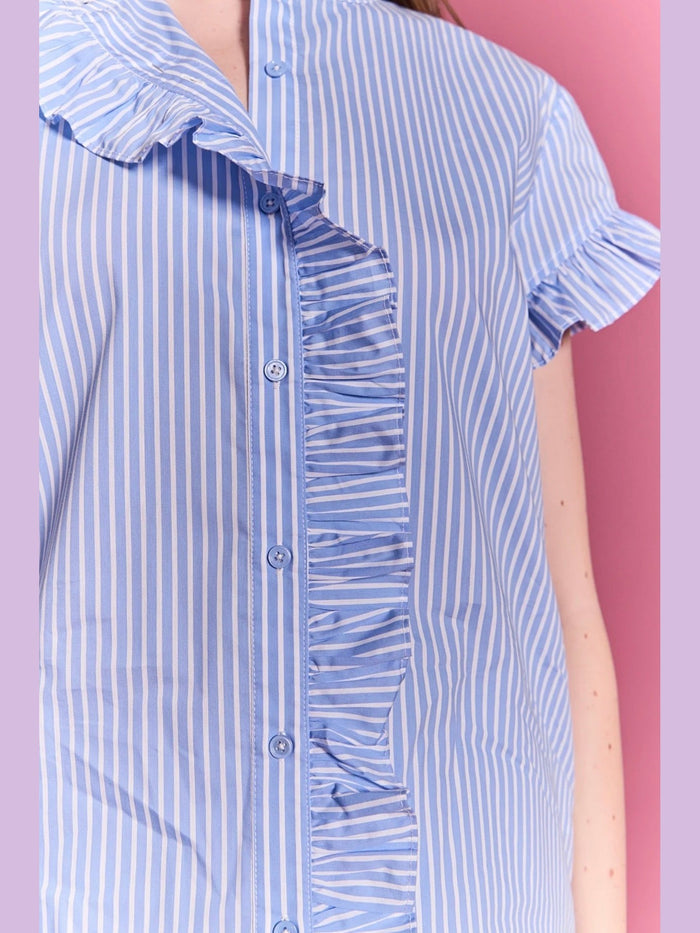 Powder Blue Striped Ruffle Top