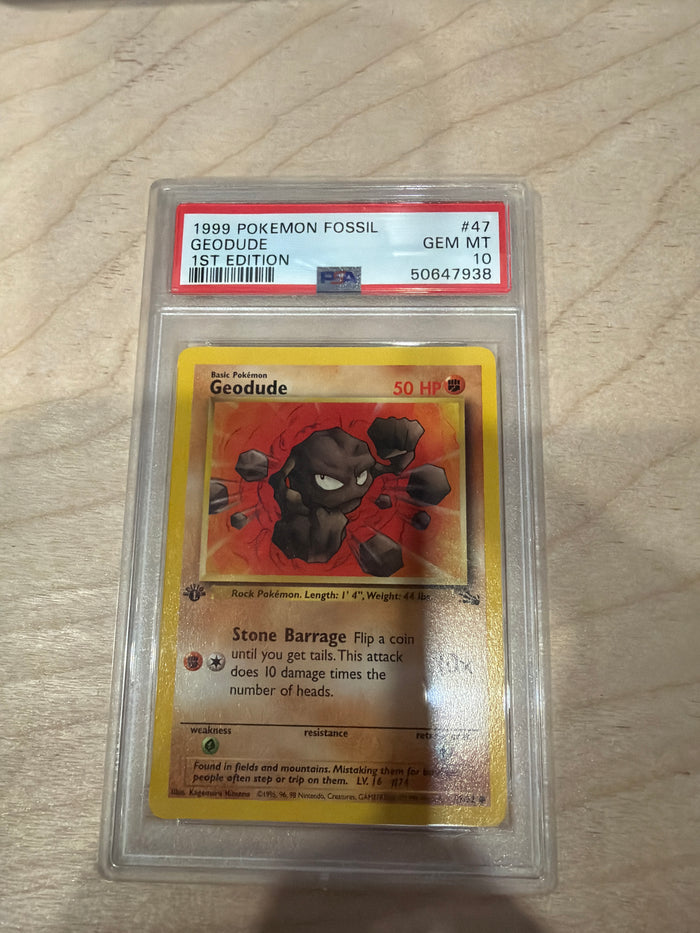 PSA 10 1999 Pokemon Geodude 1st Edition Fossil