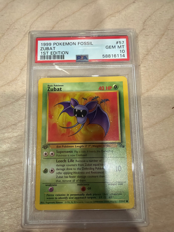 PSA 10 1999 Pokemon Zubat 1st Edition Fossil
