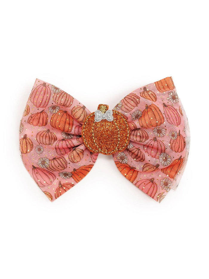 Pumpkin Daisy Blush Tulle Bow Clip - Kids Fall Hair Clip