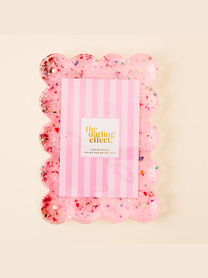 Rectangle Scalloped Acrylic Frame-Confetti Pink