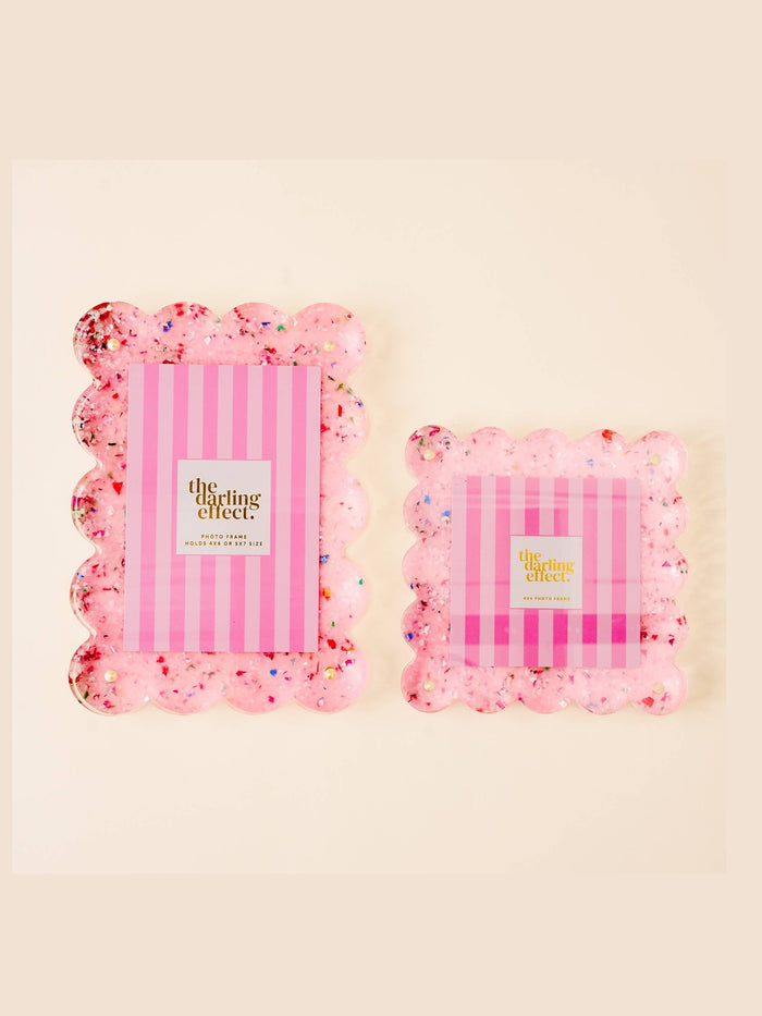 Rectangle Scalloped Acrylic Frame-Confetti Pink