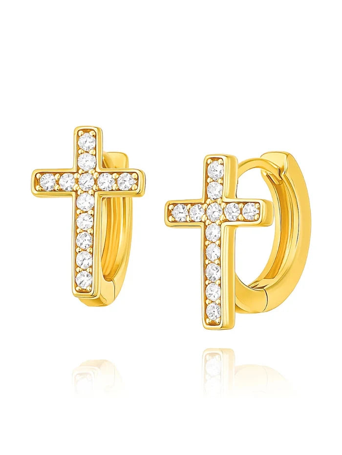 Ridge Cross Huggie Hoop Earring