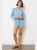 Roll Cuff Tie Waist Shorts - Cloudy Sky