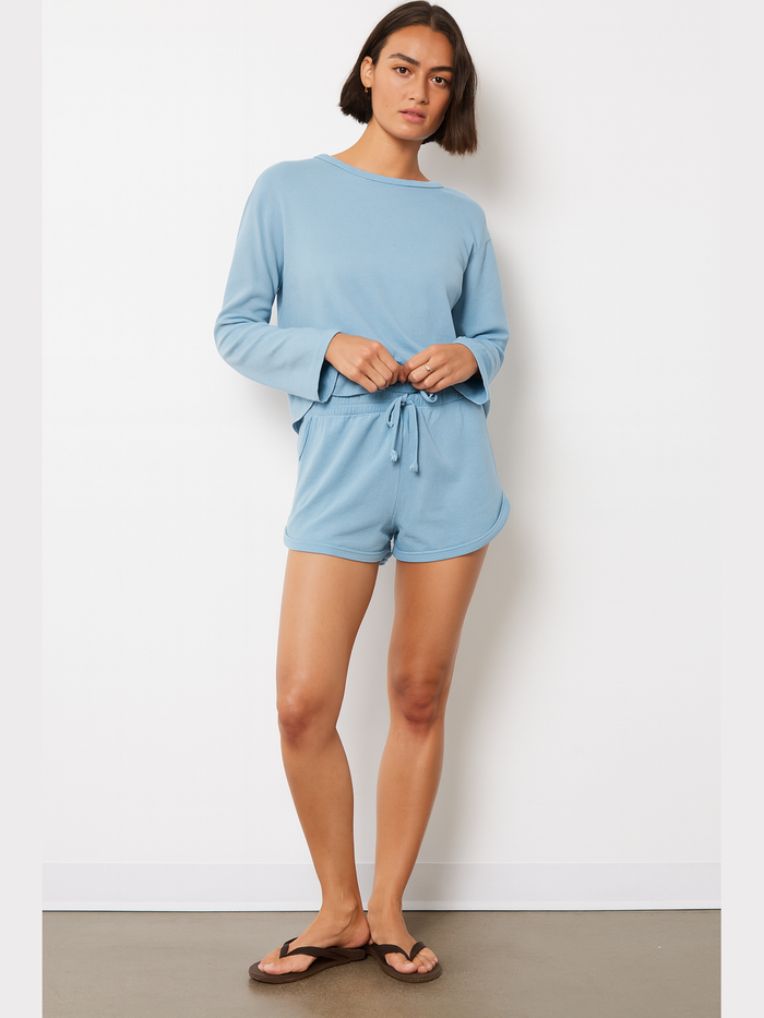 Roll Cuff Tie Waist Shorts - Cloudy Sky