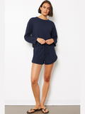 Roll Cuff Tie Waist Shorts  - Galaxy