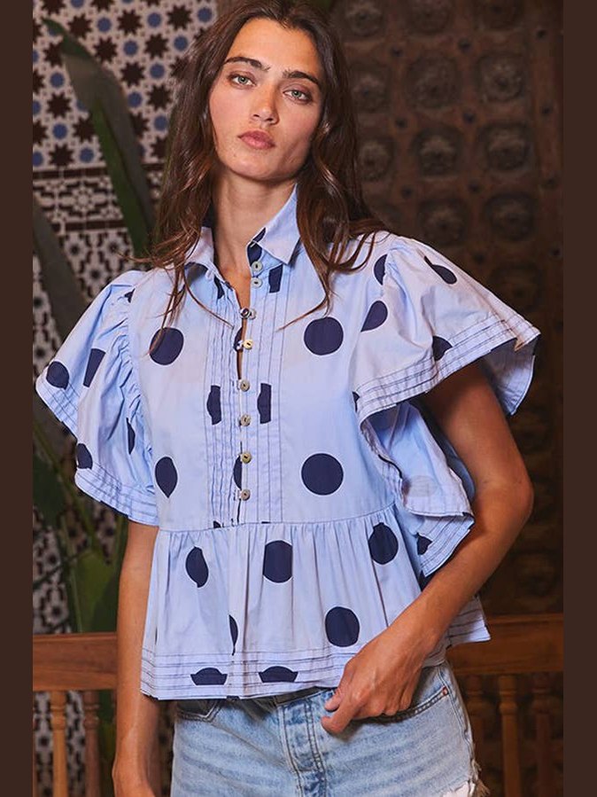 Ruffle Sleeve Polka Dot Top