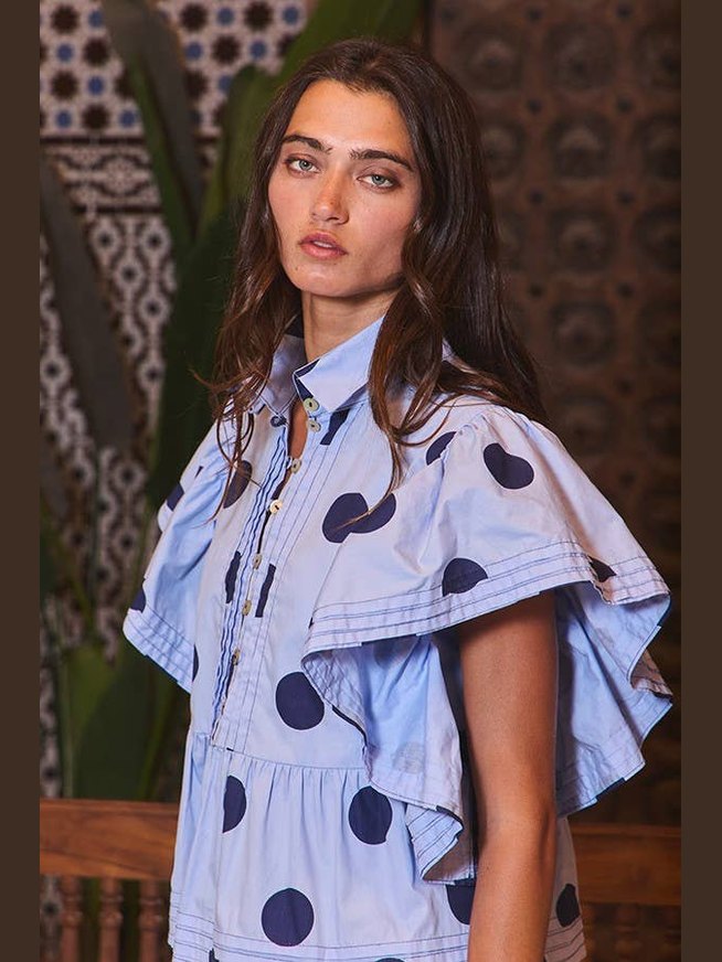 Ruffle Sleeve Polka Dot Top