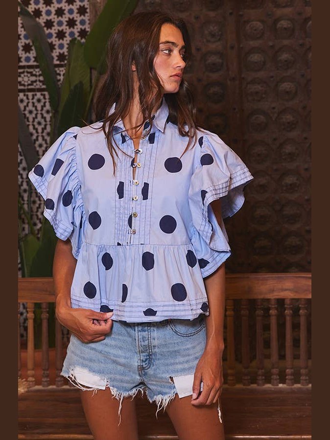 Ruffle Sleeve Polka Dot Top